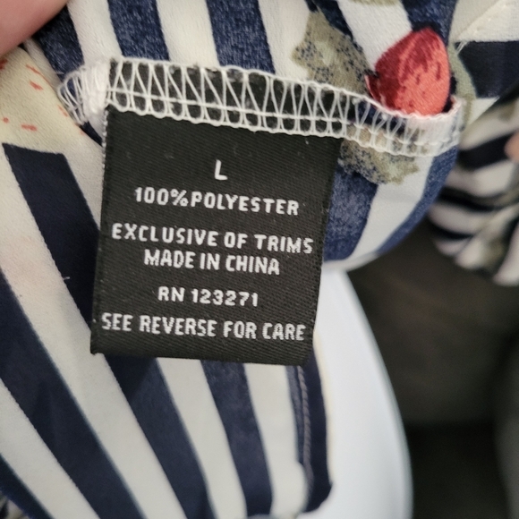 J for Justify Women's Large Tunic Dress Navy Blue White Striped Floral Print Top - Picture 7 of 8